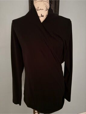 CAbi Black Wrap-Style Long Sleeve Top